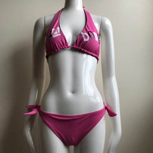 Billabong BLUE CRUSH era Vintage bikini pink logo reversible halter top set RARE - Picture 9 of 9